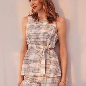 Ann Taylor Plaid Sleeveless Tunic - Cream and Gray
